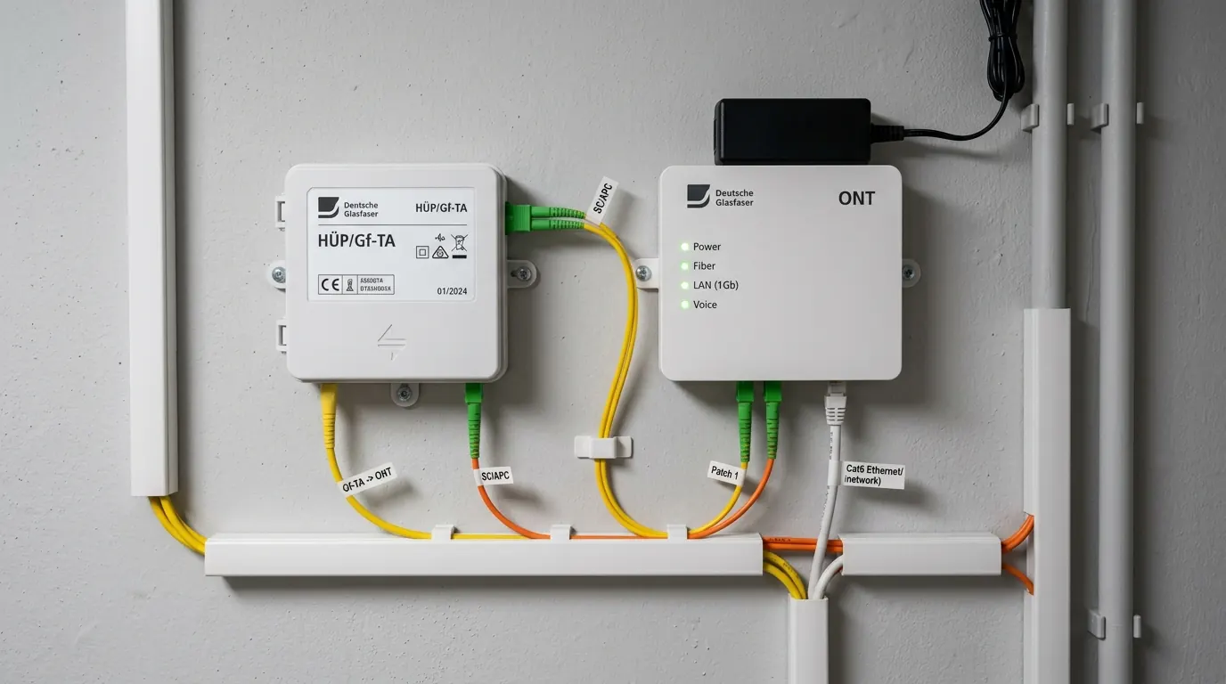 Glasfaseranschluss im Haus - HÜP und ONT Installation