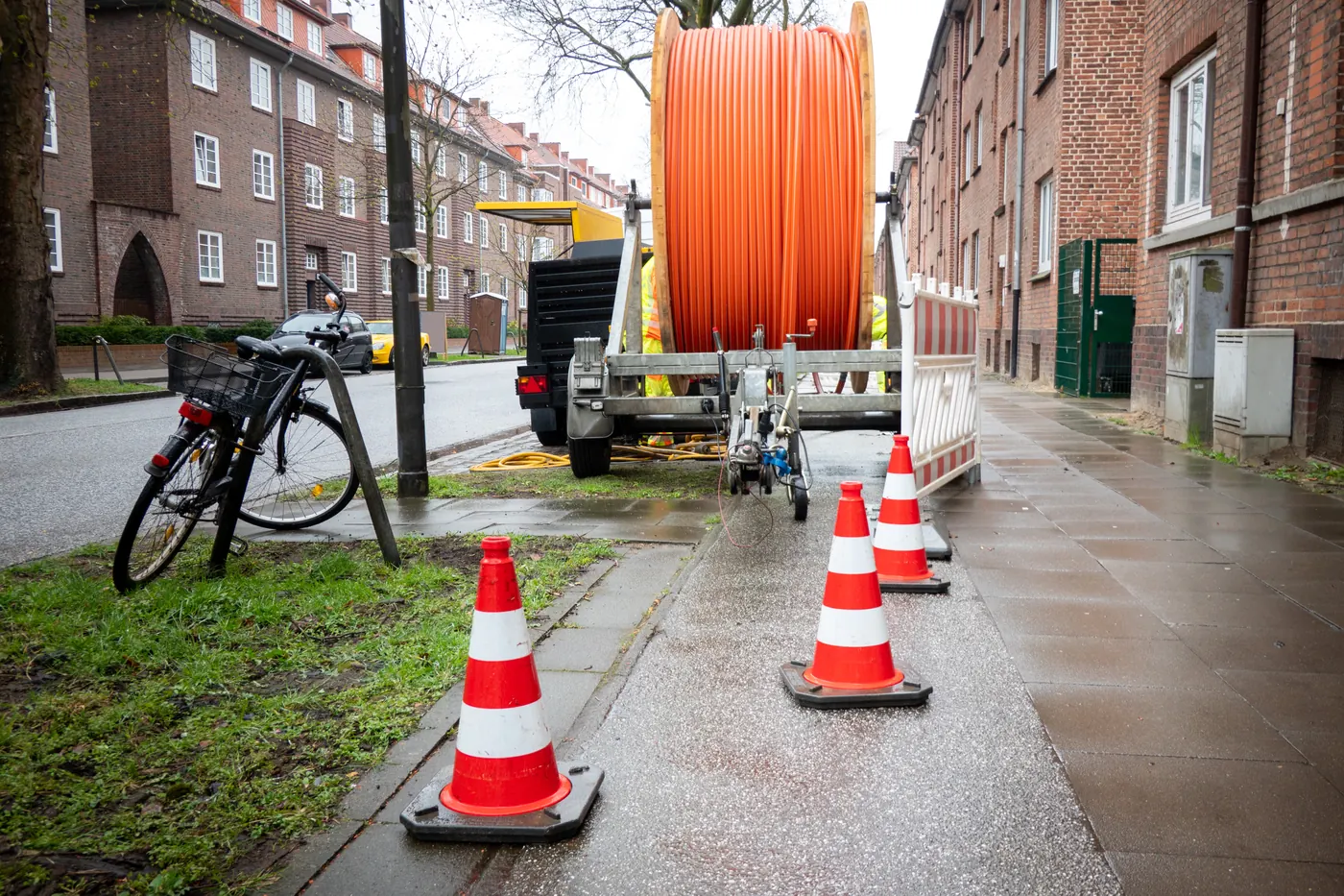 Glasfaser-Verlegung in Hannover - Kabeltrommel Baustelle