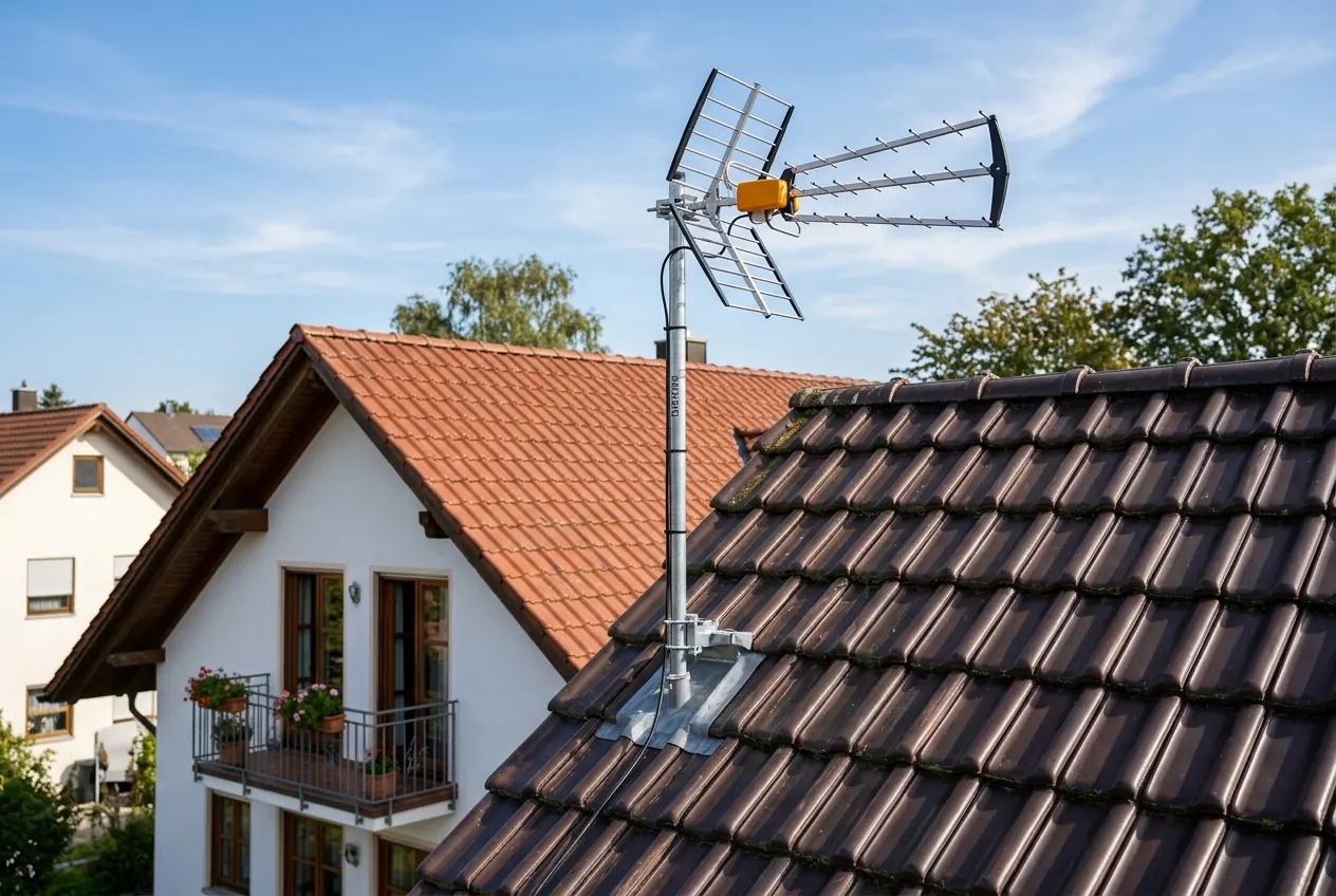 Terrestrische DVB-T2 Antenne auf dem Dach